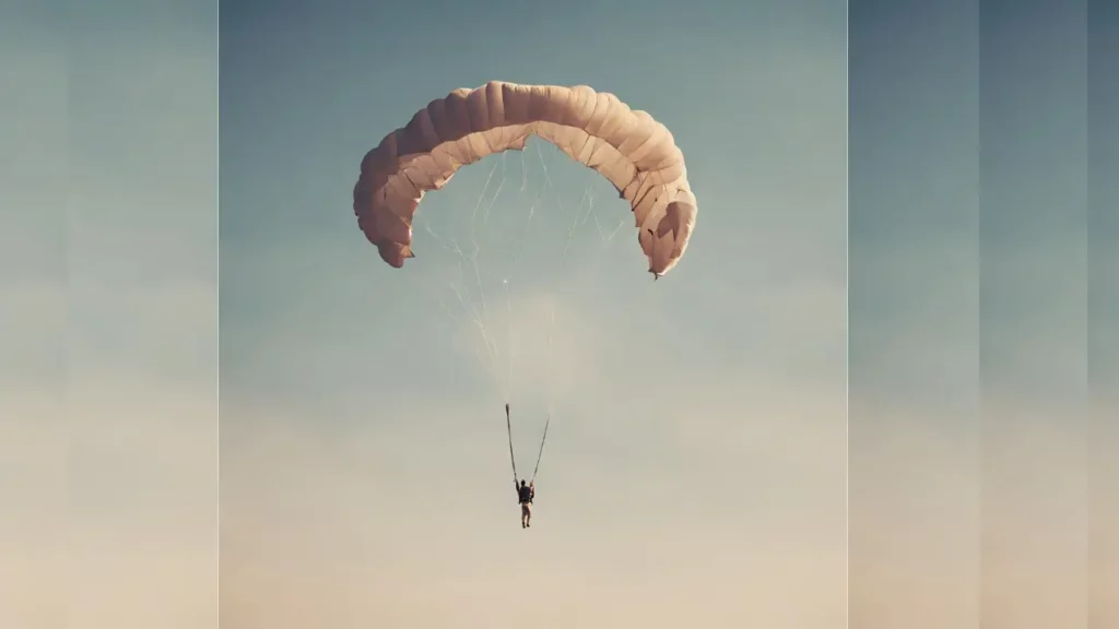 A picture of a Man falling in a parachute