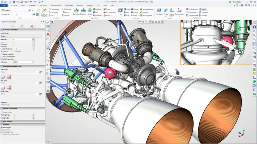 A screenshot of computer aided design (CAD) software for engineers.