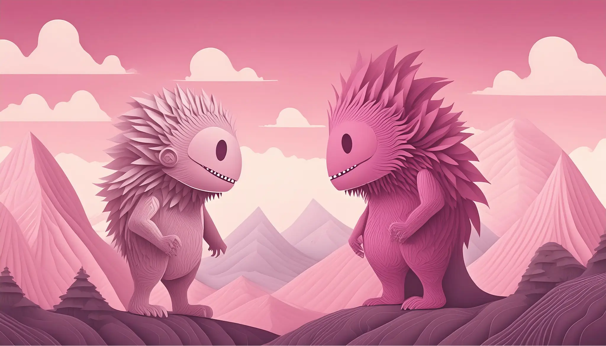 Two creatures talking in the mountains.