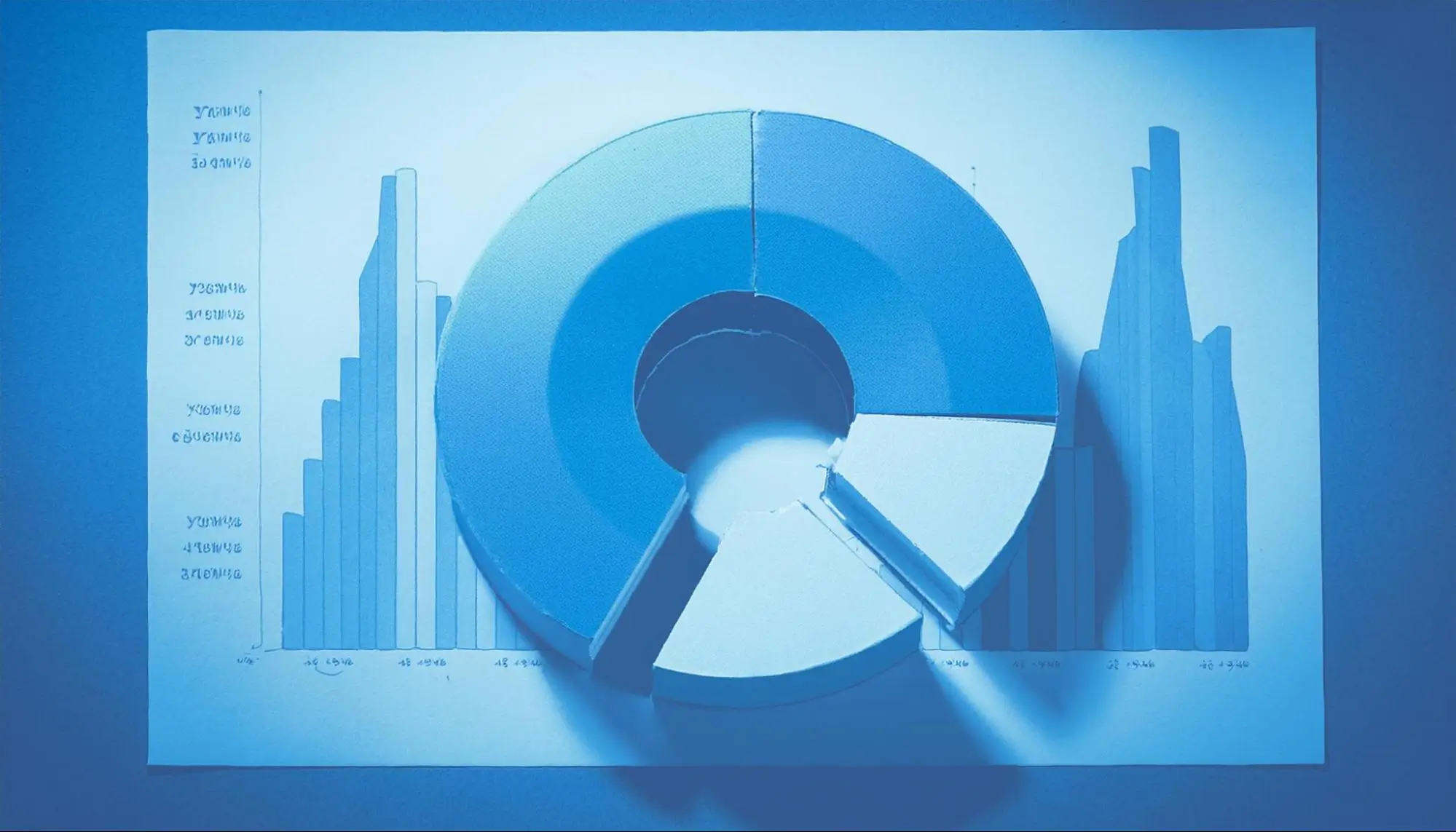 Donut chart with a background chart in blueish tones.