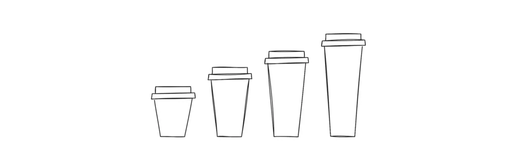 Coffee cups arranged like a bar chart showing increasing values.