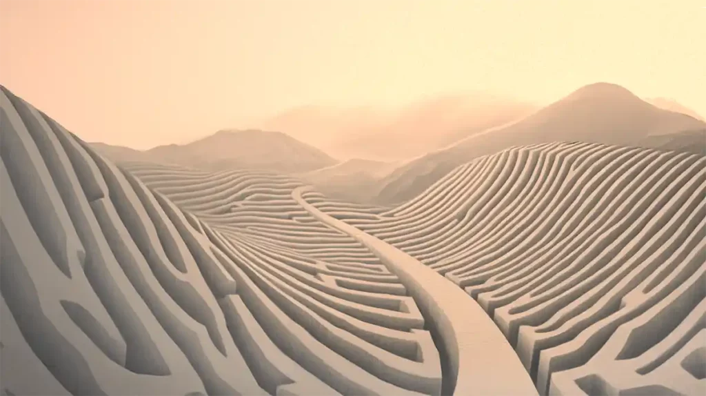 An abstract image of a winding path through a mountainous maze, symbolizing the complexities of data-driven decision-making.
