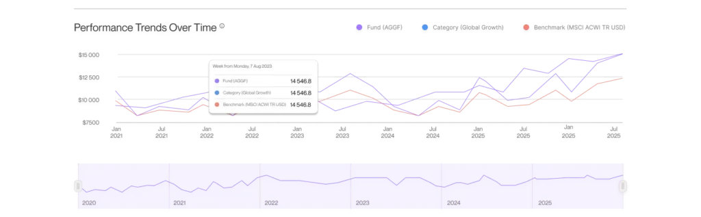 Professional performance visualization dashboard showing investment data trends and fund analytics for strategic decision-making.